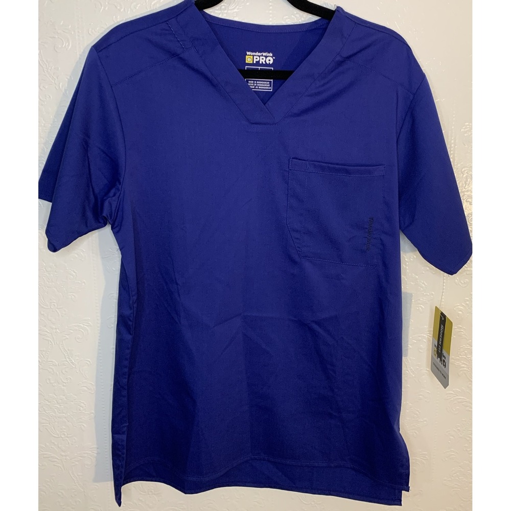 New Wonder Wink Men's V-Neck Scrub Top 1 Pocket Royal Blue Size XS